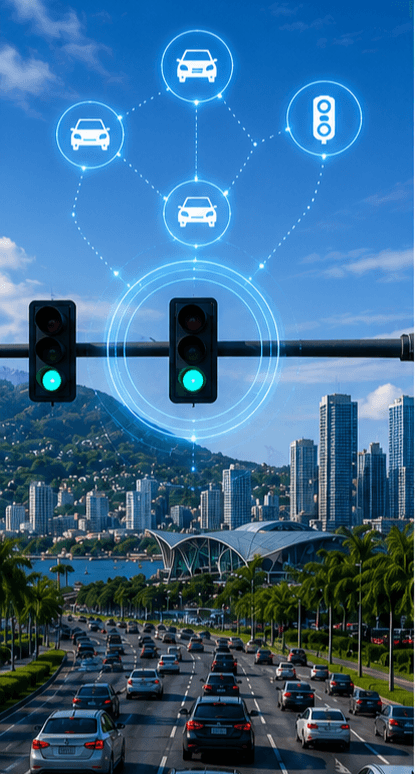 Signalized roadway with connected adaptive traffic control overlays