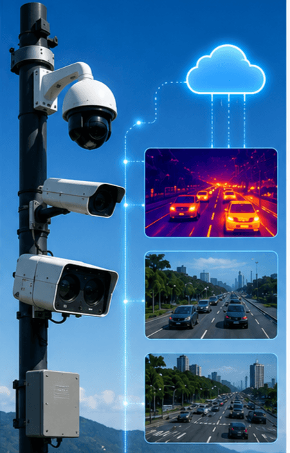 Traffic cameras connected to cloud-based roadway monitoring views